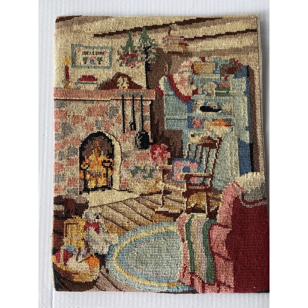 Vintage Dimensions 2366 Needlepoint 1999 Country Fireplace Scene 12"x16" Unframe
